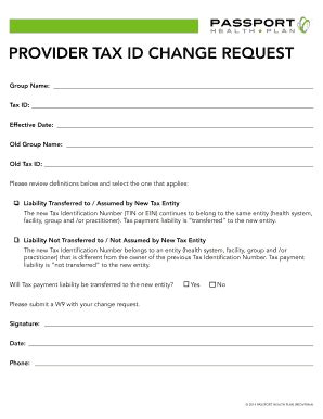 Fillable Online Provider Tax ID Change Request Provider Tax ID Change