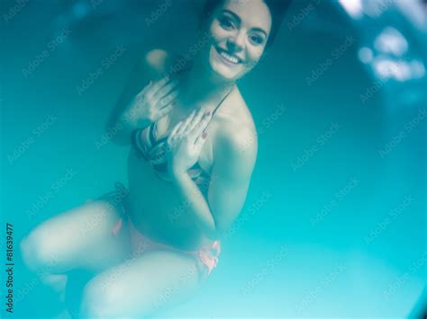 Underwater Girl Wearing Bikini In Swimming Pool Stock Photo Adobe Stock