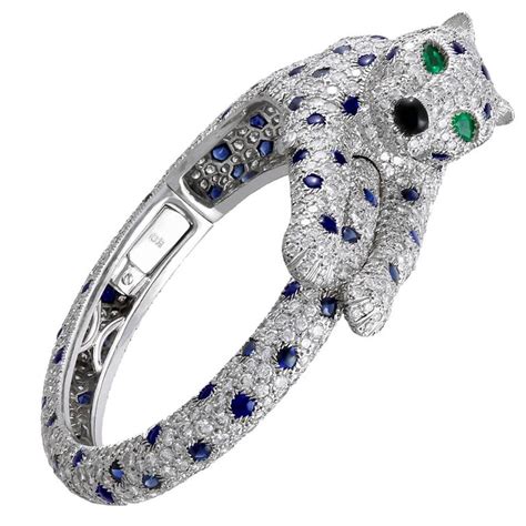 Cartier Diamond And Sapphire Panther Bangle For Sale At 1stdibs