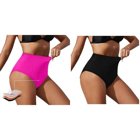 Pack Women S Black High Waisted Bikini Bottoms Retro Basic Full Coverage Swimsuit Mid Waist