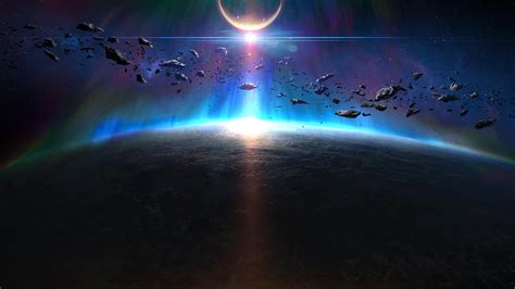 Обои обои с планетой метеориты атмосфера земля звезды 1920x1080 Full HD ...