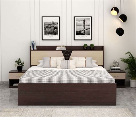 Buy Evaline Hydraulic Bed With Box Storage Queen Size Flowery Wenge