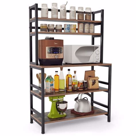 Tribesigns 5 Tier Kitchen Bakers Rack With Hutch Industrial Microwave