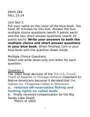 ENVS 284 Unit Test 3 Harburn 68 Docx ENVS 284 FALL 23 24 Unit Test 3