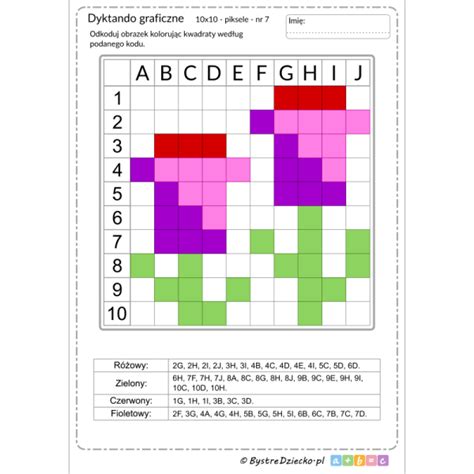 Kolorowe dyktando graficzne 10x10 chrząszcz odkoduj obrazek nr 14