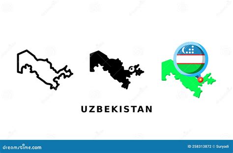 Uzbekistan Flag And Country Icon With Outline Glyph And Flat Styles