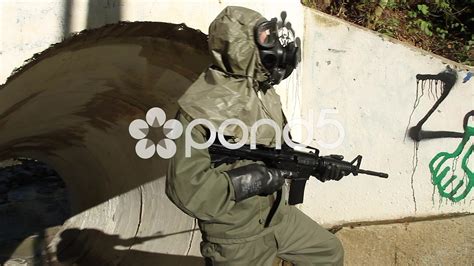 Hazmat Soldier Guarding Tunnel Zombie Apocalypse 2 Stock Video