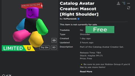 How To Get Catalog Avatar Creator Mascot Free Ugc Limited Youtube