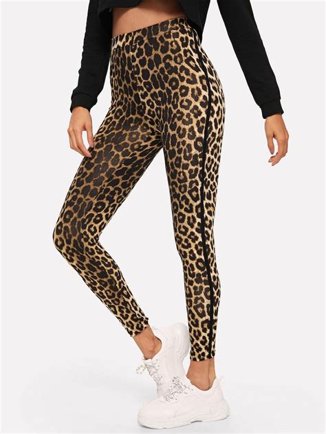 High Waist Leopard Print Leggings Shein Sheinside Leopard Print Leggings Pants For Women