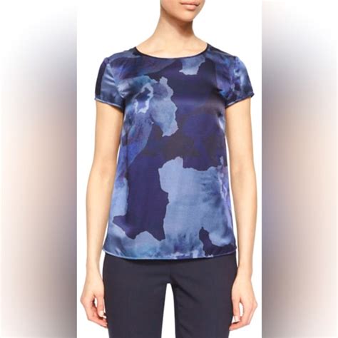 Armani Collezioni Tops Armani Collezioni Silk Satin Short Sleeve Boat Neck Watercolor Floral