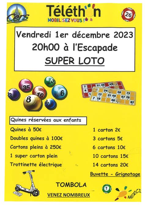 Loto au profit du Telethon : 1er décembre à l'Escapade - Ville de Cers