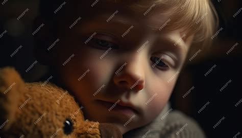 Premium AI Image | Cute Caucasian child with teddy bear innocence and happiness generated by ...