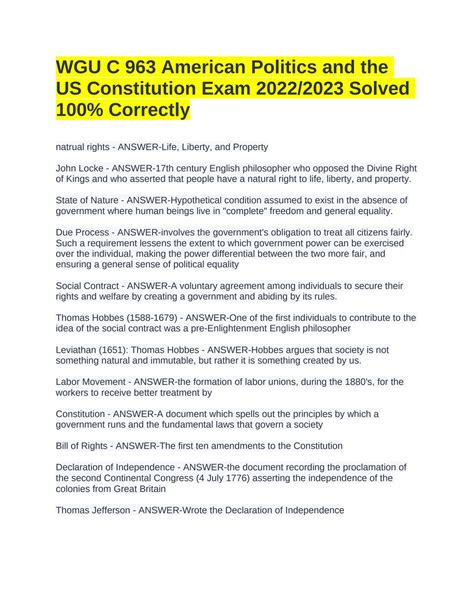 Solution Wgu C American Politics And The Us Constitution Exam