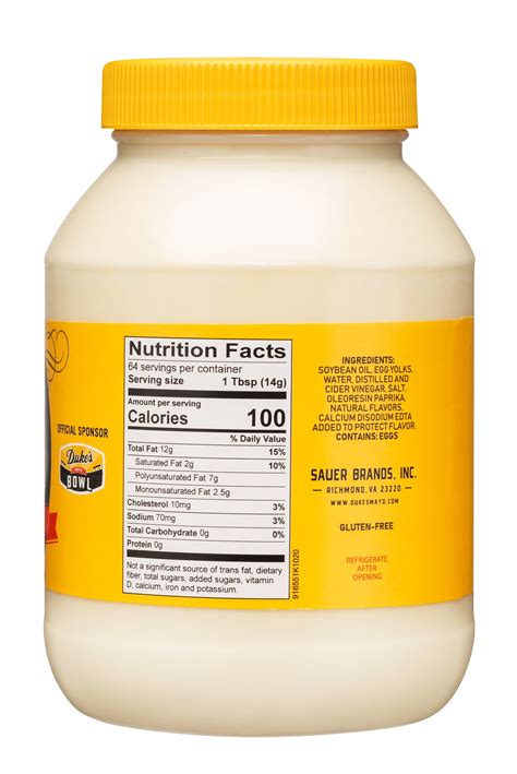 Duke S Mayonnaise Nutrition Label Besto Blog