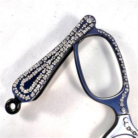 Rhinestone Folding Reader Glasses Vintage Blue Lucite Lorgnette Opera