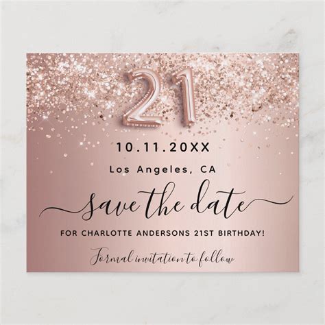 21st Birthday Rose Glitter Budget Save The Date Flyer Zazzle