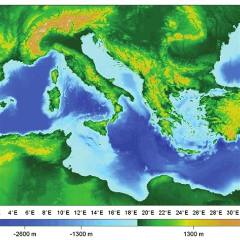 Topographic and bathymetric map of the Mediterranean Basin ...