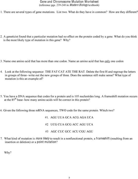 Gene And Chromosome Mutation Worksheet Answer