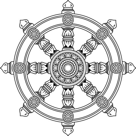 Ornate Dharma Wheel Line Art Openclipart