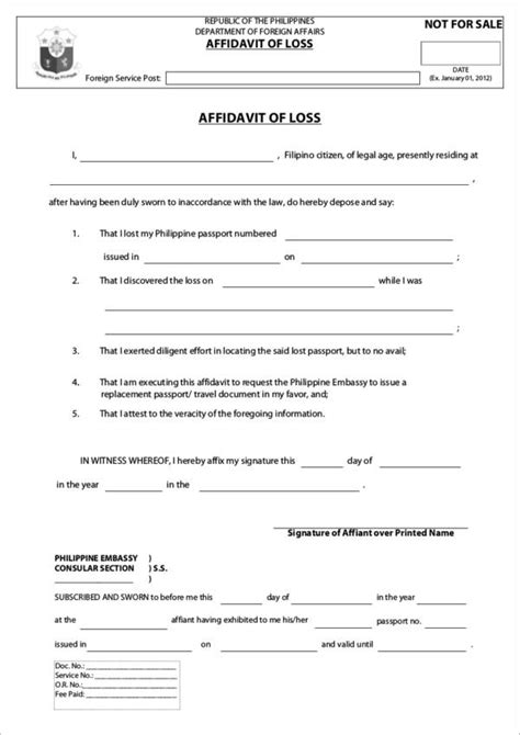 Affidavit Of Loss Template Word