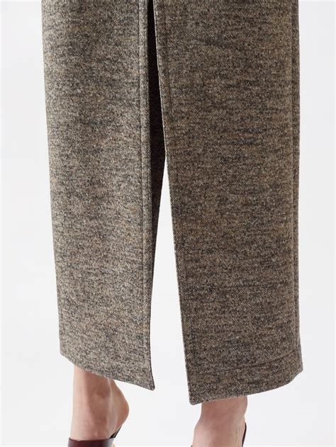 Front Slit Felted Twill Midi Skirt Endource