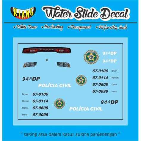 Jual Decal Waterslide Hot Wheels Fast Furious Rio De Janeiro Police Kota Denpasar Ccnk