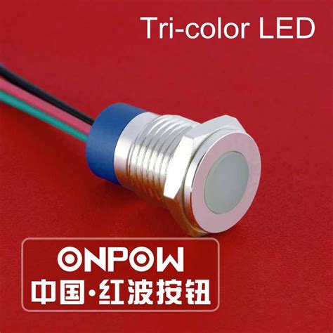 ONPOW 12mm Waterproof IP67 Flat Tri Color RGB Pilot Lamp 6V 12V 24V