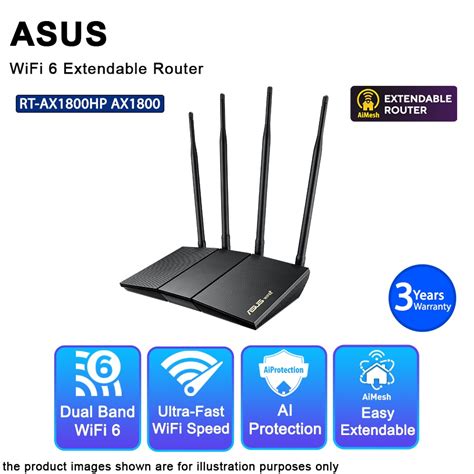 ASUS RT AX1800HP AX1800 Dual Band WiFi 6 Extendable Router