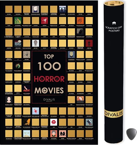 Divalis Top 100 Horror Movies Scratch Off Poster Large Cinema