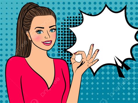 Retro Girl With Ok Sign Background Speech Retro Comic Background