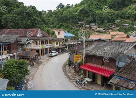 pak beng mekong river laos editorial photo image  house