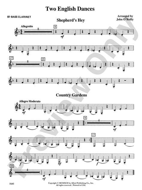 Two English Dances B Flat Bass Clarinet B Flat Bass Clarinet Part Digital Sheet Music Download