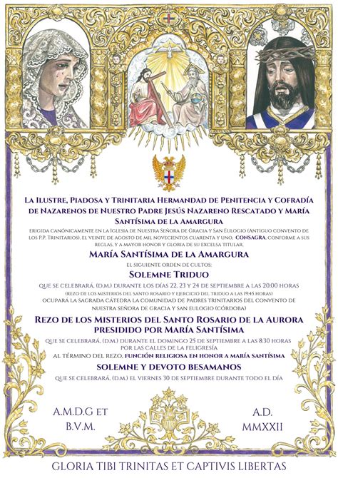 Solemnes Cultos En Honor A M Stma De La Amargura Hermandad Del