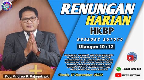 Renungan Harian Hkbp Ressort Sutoyo Kamis Nov Oleh Pdt