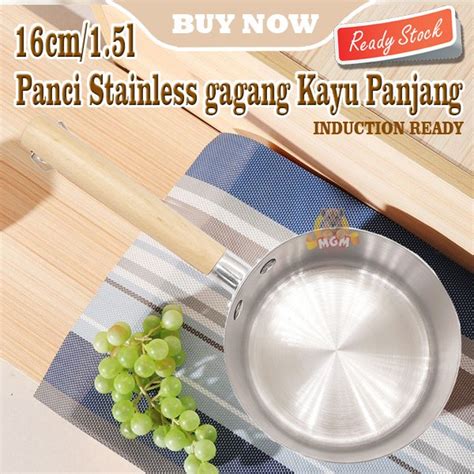 Jual Panci Stainless 16cm Gagang KAYU Panjang Induksi READY Gayung 1 5L