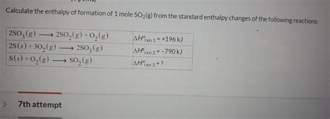 Solved Calculate The Enthalpy Of Formation Of 1 Mole So2 G