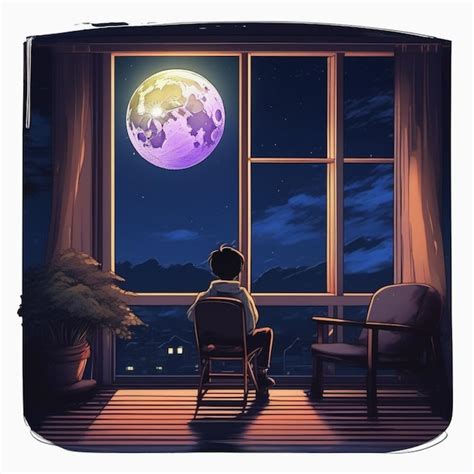 Premium AI Image | a cartoon of a boy looking out a window at night