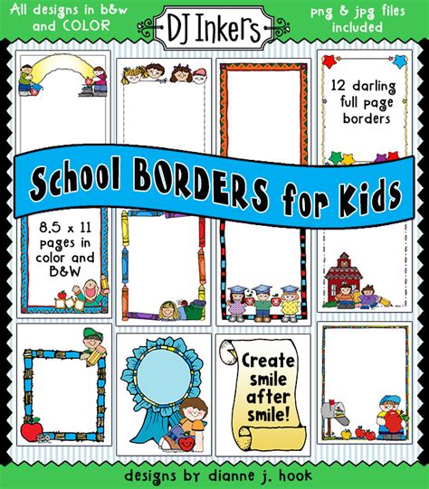 12 cute School Borders for Kids and Classrooms by DJ Inkers