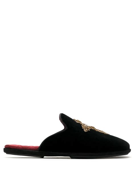 Dolce Gabbana Embroidered Velvet Slippers Black FARFETCH AO