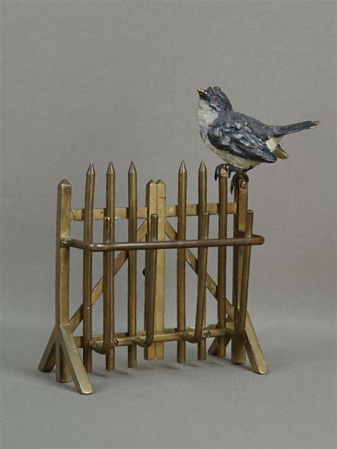 Подставка для бумаг «Птичка на изгороди», венская бронза, латунь ...