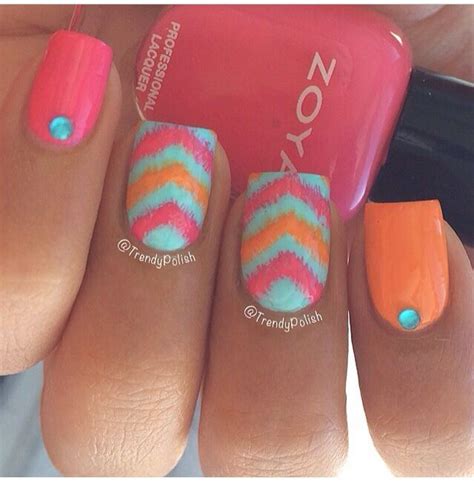 Turquoise, Pink And Orange Chevron Nails Pictures, Photos, and Images ...