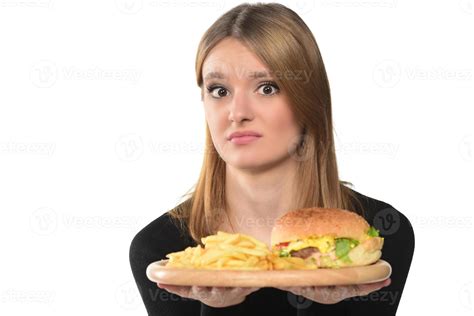 Portrait Of A Beautiful Funny Young Girl Eating Hamburger 15975306