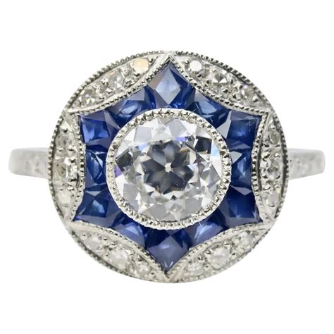 Fantastic Art Deco French Cut Sapphire Diamond Platinum Ring At 1stdibs