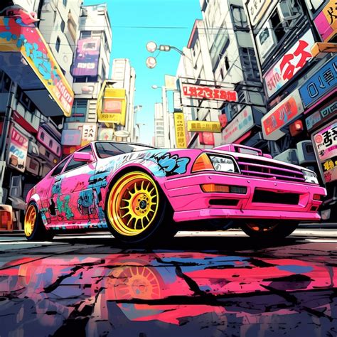 Premium AI Image | Japanese car tuning Bosozoku graffiti poster art ...