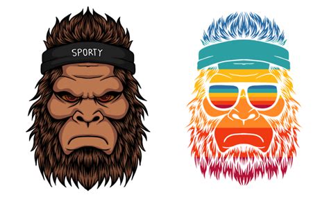 Bigfoot Cool Wearing A Headband Vector Illustration Png Images Eps