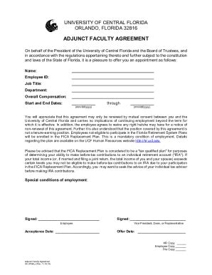 Fillable Online Hr Ucf Adjunct Faculty Agreement Ucf Human Resources