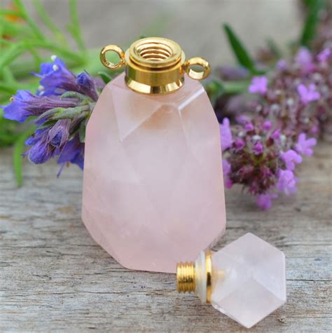 Perfume Bottle Made From Pink Quartz Natural Gemstone Rose Etsy