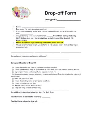 Fillable Online Drop Off Form Second Impressions Consignment Fax