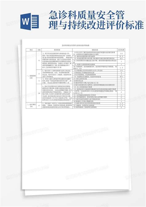 急诊科质量安全管理与持续改进评价标准word模板下载编号lxybrmdj熊猫办公