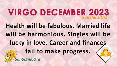 Virgo December 2023 Monthly Horoscope Predictions SunSigns Org